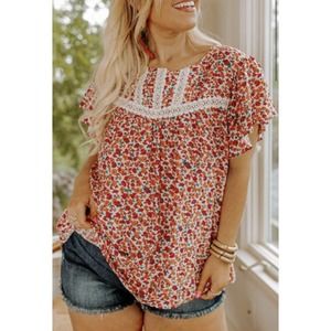 NEW - Womens Plus Size‎ 24/26 Red Floral Print Lightweight Boutique Blouse Top